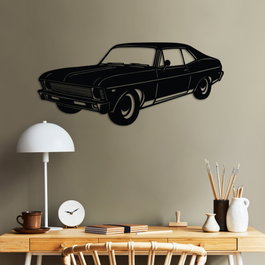 Wallity Chevrolet Nova 1972 Classic Sedan Escultura de pared de metal Negro